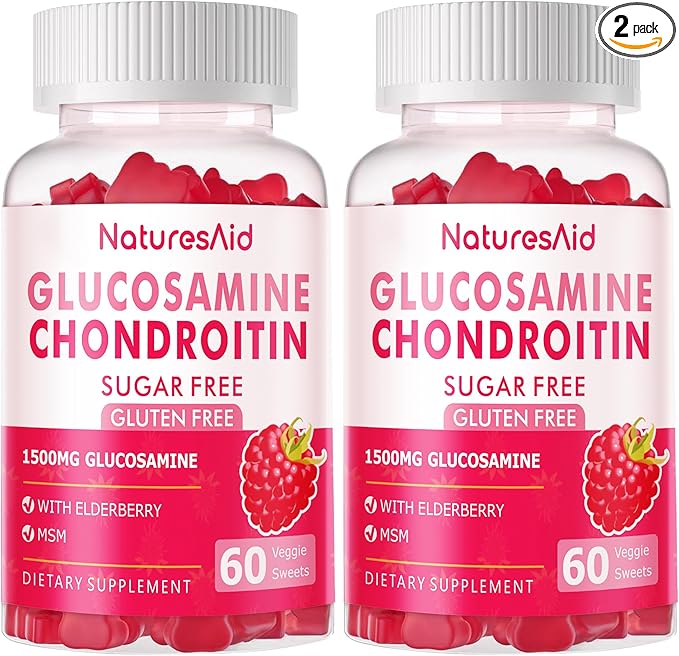 Nutrition Glucosamine Chondroitin Gummies with MSM & Elderberry Extra Strength - Joint Support, Antioxidant Immune Support Supplement for Adults, Men & Women.(2 Pack) Raspberry