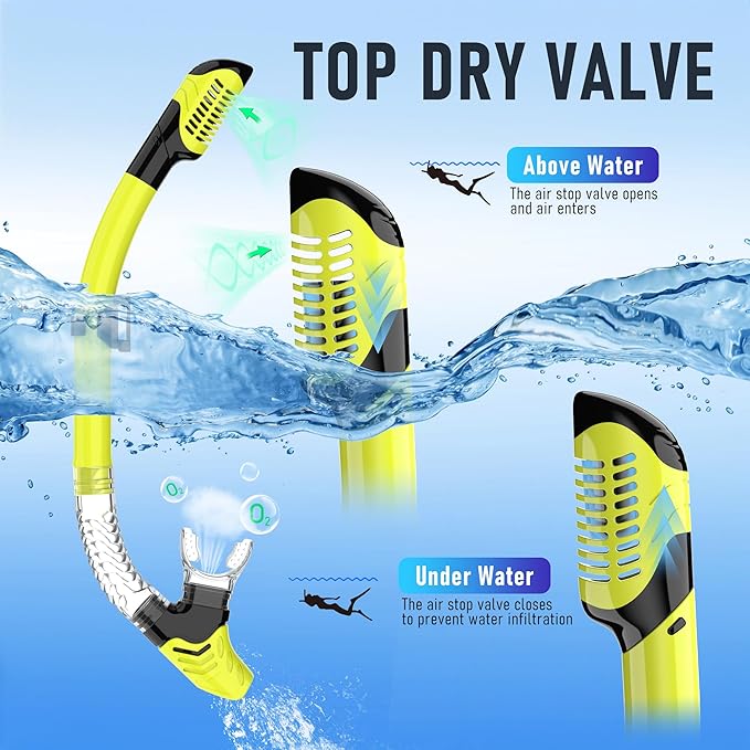 Snorkeling Gear, Dry Snorkel Set180° Panoramic Wide View,Anti-Fog Scuba Diving Mask, Professional Snorkeling Gear for Free Breathing, Swimming, Diving