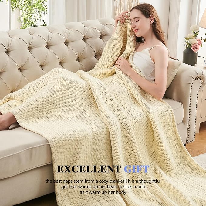 L'AGRATY Heavy Weighted Blanket - 50"x60", 10lbs Cooling Chunky Knit, Braided Crochet Throw with Thick Cable Yarn, Machine Washable