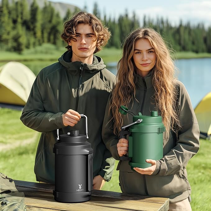 Meoky 1 Gallon Insulated Water Bottle for Sports 128 oz Triple Wall Vacuum Stainless Steel Water Jug - Top and Side Handles, Cold for 48 Hrs, 2-in-1 Straw and Spout Lid, Leak Proof for Hiking (Night)