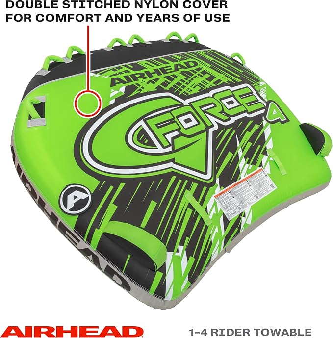 Airhead G-Force Inflatable Towable Tube | 2-4 Rider Models | Dual Tow Points | Full Nylon Cover | Kwik-Connect | Patented Speed Valve | Boat Tubes and Towables