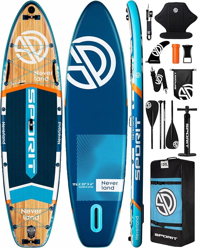 11'6×35" Super Wide Inflatable Stand Up Paddle Board, Ultra Stable SUP Board for Adults, 450lb Capacity with Shoulder Strap, 100L Backpack, Removable US Fin, Floating Paddle, Safety Leash