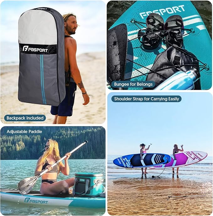 FBSPORT 11' Premium Stand Up Paddle Board, Yoga Board with Durable SUP Accessories & Carry Bag | Wide Stance, Surf Control, Non-Slip Deck, Leash, Paddle and Pump for Youth & Adult