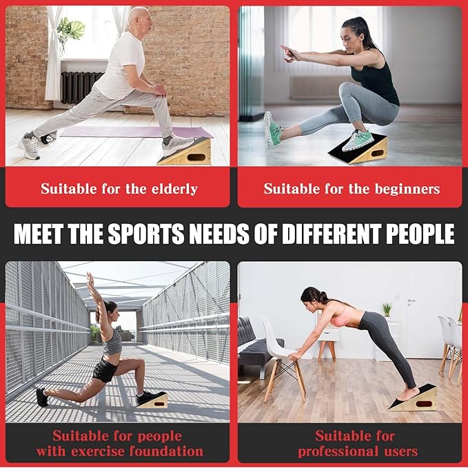CAELUM Slant Board for Squats, Training Incline Board for Knees Over Toes, Wooden Non-Slip 25 Degree Incline Durable Board for Calf Stretch, Weightlifting, Fitness, 1000 Lbs Weight Capacity