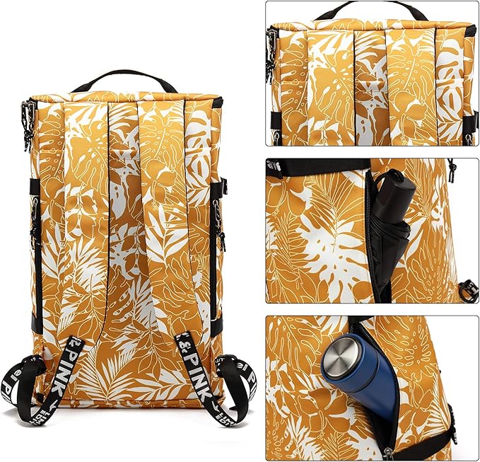 Kalesi Gym Duffle Bag Backpack 4-Way Waterproof with Shoes Compartment for travel Sport Hiking laptop (Mustard yellow)