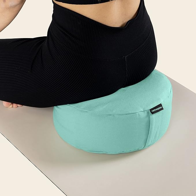 Retrospec Sedona Zafu Meditation Cushion Filled w/Buckwheat Hulls - Yoga Pillow for Meditation Practices - Machine Washable 100% Cotton Cover & Durable Carry Handle, Round