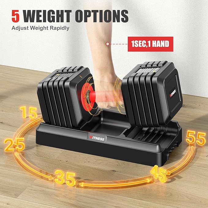 XDDIAS Adjustable Dumbbell Set of 2, 25/55/80LB Dumbbell Set-1Sec Adjustable Weights-5/10 in 1 Free Weights Dumbbells Set with Effortless Tray/No-Slip Handle-Compact Size for Women/Men at Home Gym