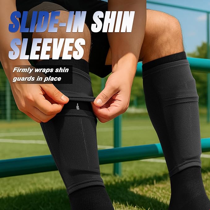 XZQTIVE Soccer Shin Guards with Shin Sleeves and Soccer Socks, Football Shin Pads Set for Kids Youth and Adult