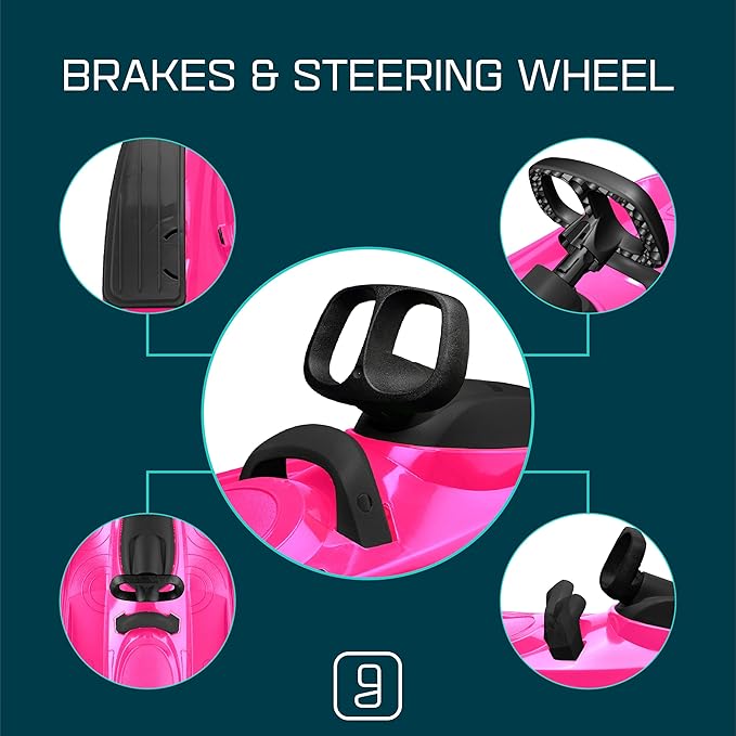 Snow Sled for Kids, Adults - Toboggan Sled, Easy Turning Steering Wheel, Anti-Slip Seat, Pull Up Brake, Durable Plastic Sled, Lightweight, Snow Sleds, Age 3+ 260 lbs