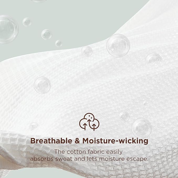 Bedsure 100% Cotton Blanket Queen Size for Bed - Breathable and Soft, Waffle Weave Blanket for Summer, Thick Cozy Fall Blankets for Women Gift, White, 90x90 Inches