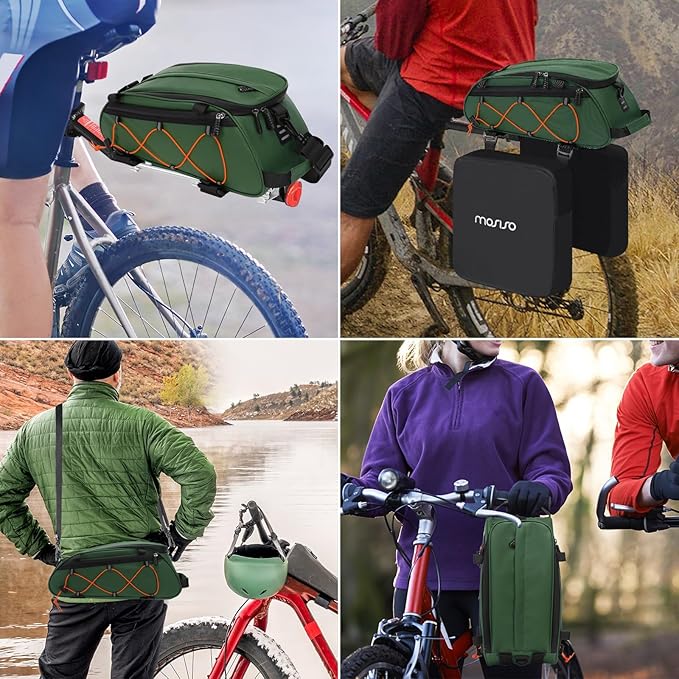 MOSISO Bike Rack Bag with 2 Removable Panniers, Waterproof Bike Trunk Cooler Storage Handbag Insulated Bicycle Rear Seat Pouch, Bicycle Storage Saddle Shoulder Bag Cycling Luggage Pouch, Peacock Green