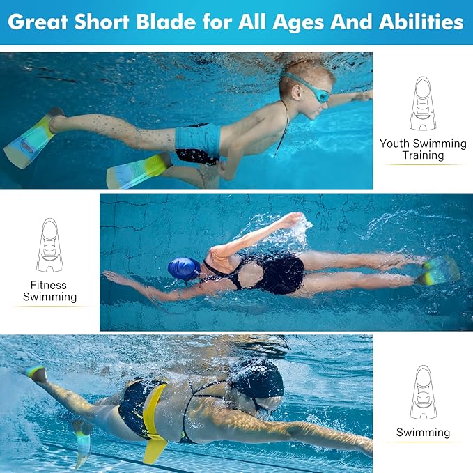 Gintenco Swim Fins, Kids Swim Training Fins for Lap Swimming, Travel Size Flippers with Mesh Bag, Silicone Swimming Fins for Kids Teens Adults Women Men