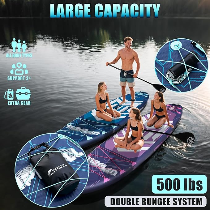 UPWELL 11'6"×35" Extra Wide Inflatable Paddle Board, Stand Up Paddle Board for Youth & Adults, Stable Design, Premium SUP Accessories, 120L Backpack, 10L Dry Bag, Paddle, Leash, Hand Pump, US Fins