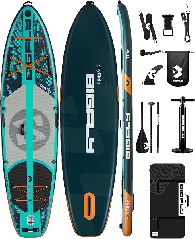 Bigfly 11'6×35" Super Wide Inflatable Stand Up Paddle Board, Ultra Stable Wide SUP for 2+1 People/Family/Big Size, 100L Backpack, All-Round Sup Board, US Big Fin
