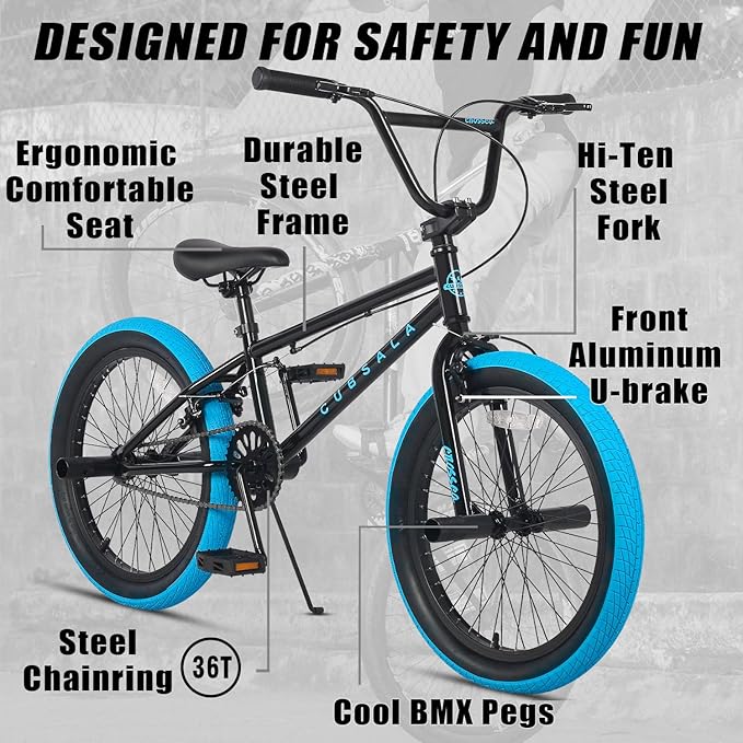 Freestyle BMX Bike, 18 20 Inch Kids Bicycle for 5-13 Years Old Kids and Beginner Level Rider, Multiple Colors