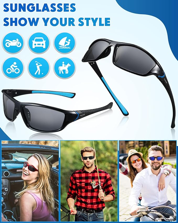 Frienda 6 Pack Polarized Sport Sunglasses for Men Multipack Fit over Glasses Pack Lot Set Men's Sport Fishing Eyeglasses