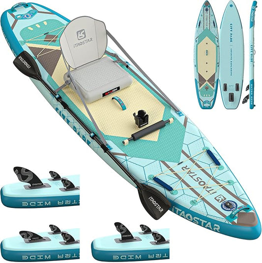 City Park 12'×35" Extra Wide Paddle Board with Seat, One-Stop Premium SUP Board Gears, Tailored 5 Fins, Stable Inflatable Stand Up Paddle Boards for Youth/Adults of All Levels