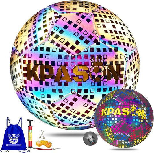 Soccer Ball, Holographic Reflective Glowing Soccer Ball for Men Women Training
