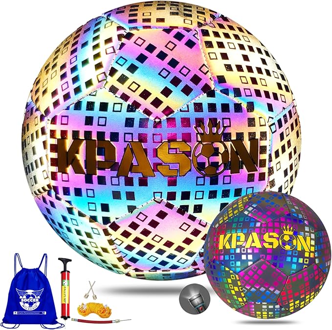 Soccer Ball, Holographic Reflective Glowing Soccer Ball for Men Women Training