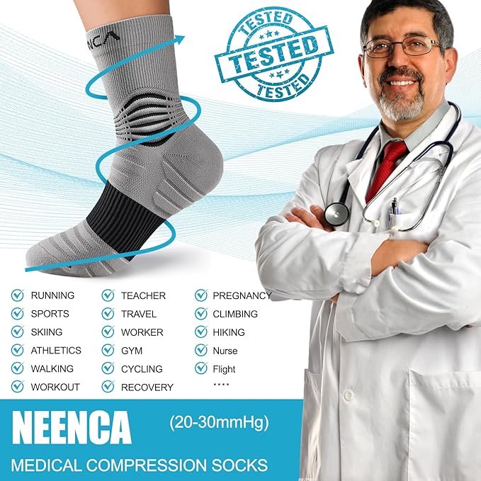NEENCA Medical Compression Socks, Ankle Compression Stockings for Injury Recovery & Pain Relief, Sports Protection. 20-30mmHg