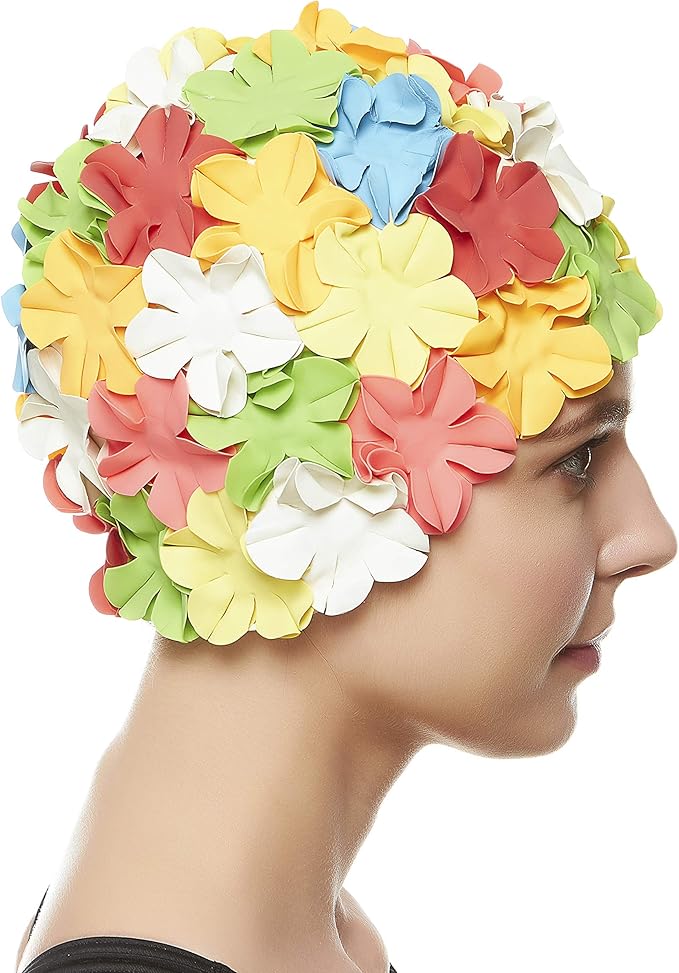 BEEMO Floral Petal Ladies Bathing Swim Cap Women Retro Swim Hat Long/Short Hair
