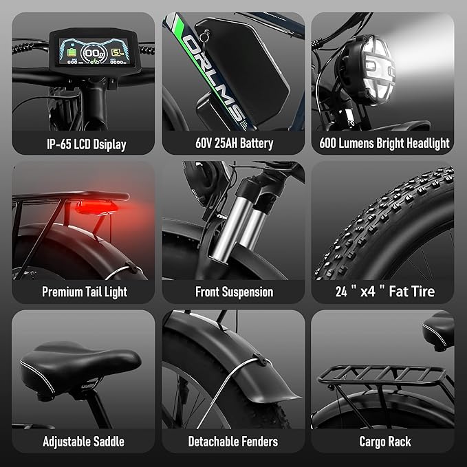 Electric Dirt Bike, 5000W Peak Dual Motor EBike for Adults, 60V 25AH Battery Electric Bike with 40-50MPH Mountain AWD 21-Speed Snow, 26" x 4.0 Fat Tire, Long Range Off-Road