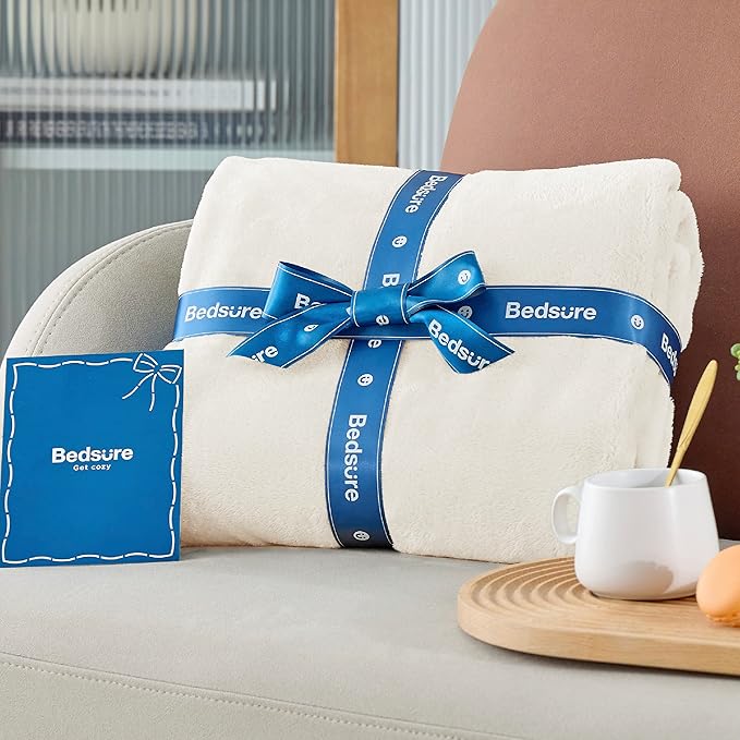 Bedsure Fleece Blanket Twin Size Cream - 300GSM Lightweight Plush Fuzzy Cozy Soft Warm Blanket for Bed, Sofa, Couch, Travel, Camping, 60x80 inches