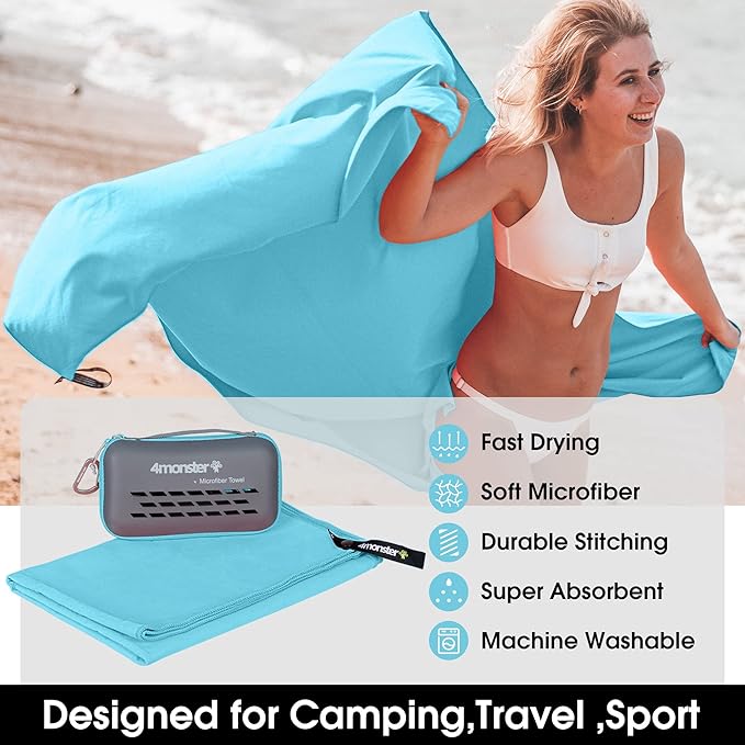 4Monster Camping Towels Super Absorbent, Fast Drying Microfiber Travel Towel, Quick Dry Ultra Soft Compact Gym Towel for Swimming Beach Hiking Yoga Travel Sports Backpack (47.00" x 23.60", Lake-green)