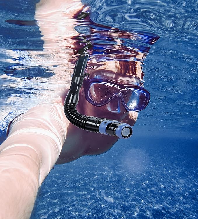Aegend Dry Snorkel, Dive Mask Easy-Breath Free Diving Snorkel for Snorkeling Scuba Diving Freediving Swimming, with Top Dry Valve and Food-Grade Silicone Mouthpiece