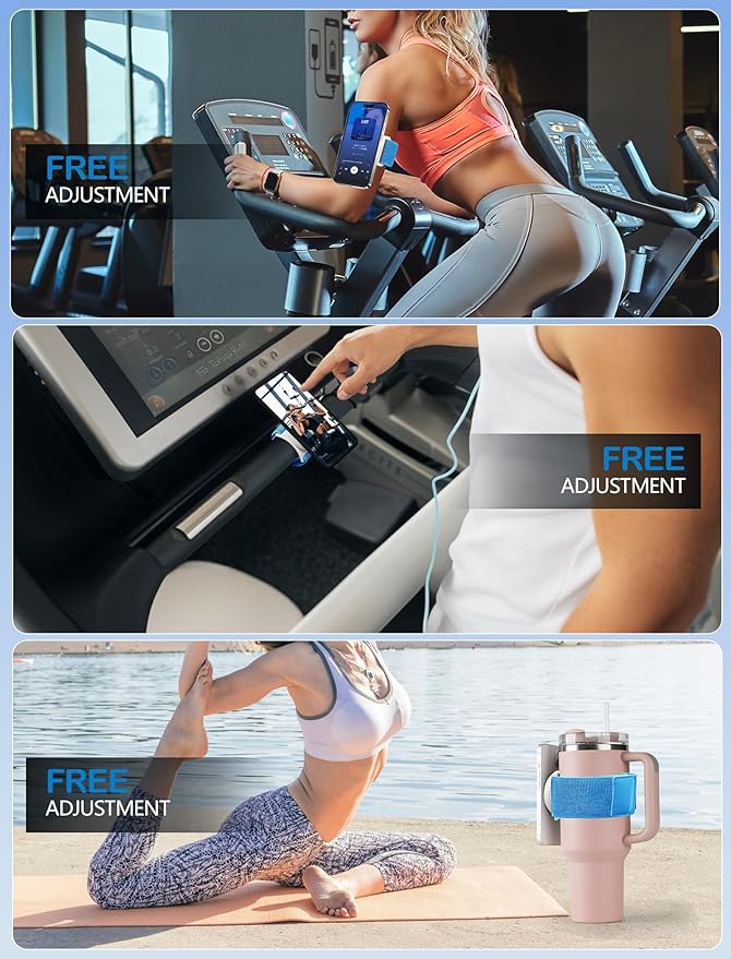 TOPGO Magnetic Running Phone Holder for iPhone, HD Mirror & Extendable Anti-Drop Rope for Gym/Yoga, 360° Rotatable Wrist Phone Holder, Fits iPhone 16 Pro & Android (Blue, 2 Straps)