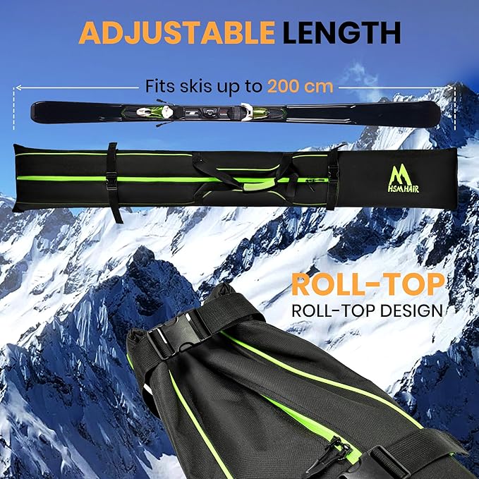 Ski Bag and Boot Bag Combo,Padded Ski Bag Set for Air Travel,Snow Ski Bags for Adults,Water- resistant Ski Boot Bag Fits for Skis Up to 200 CM and Boots Up To Size US13
