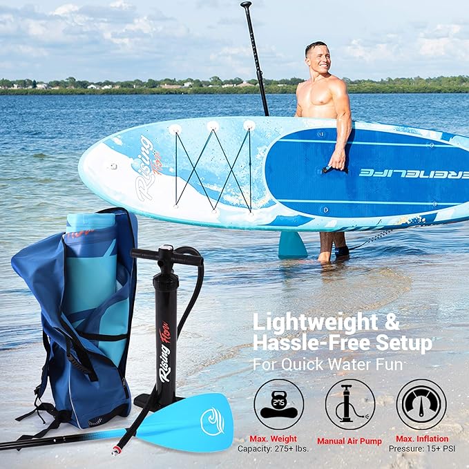 SereneLife Inflatable Stand Up Paddle Board with Premium SUP Accessories – Wide Stable Design with Non-Slip EVA Deck Pad for Adults and Youth of All Skill Levels