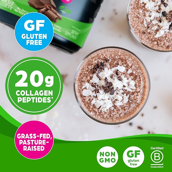 Orgain Hydrolyzed Collagen Peptides Powder For Women & Men, Chocolate, 20g Grass Fed Collagen - Hair, Skin, Nail, & Joint Support Supplement, Paleo & Keto, Non-GMO, Type I and III, 1lb