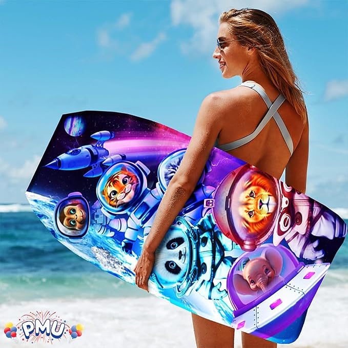 PMU 33 Inch Space Animals Printed Bodyboard - Lightweight Wrist Leash Body Board for Beach, Sea & Pool - Surfing Board for Teens & Adults Wave Conditions Pkg/1
