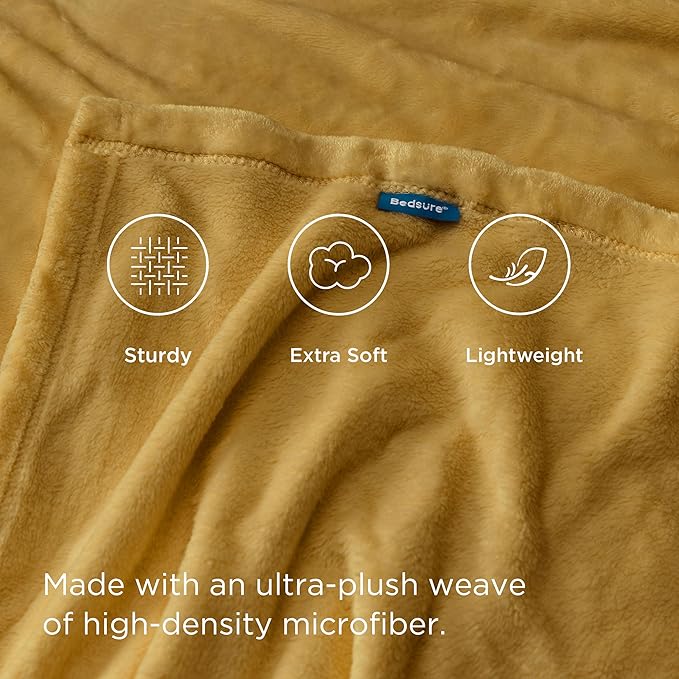 Bedsure Twin XL Fleece Blanket Dorm Bedding - Lightweight Soft Cozy Blankets for Bed, Sofa, Couch, Travel, Camping, Yellow, 66"x90"