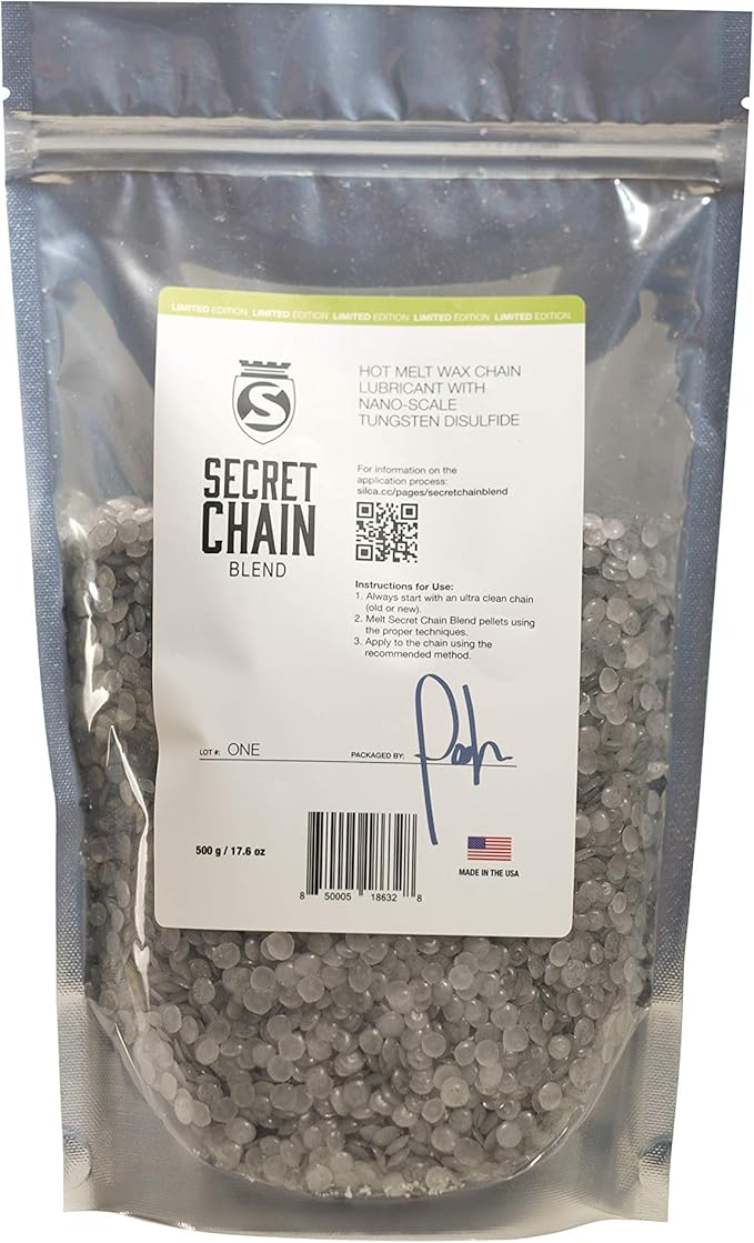 SILCA Secret Bike Chain Wax Blend, 500g - Hot Melt Wax Bicycle Chain Lube with Nano Tungsten Disulfide - The Fastest Lubricant On The Market - Easy Boiler Bag Application