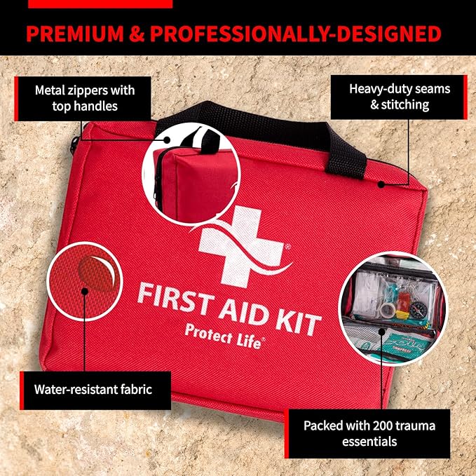Protect Life Survival First Aid Kit for Home/Business, Camping Survival Kits | Mini Travel First Aid Kit | Camping Equipment | Small Kits for Car | Outdoor Emergency Survivals Pack - 200pcs