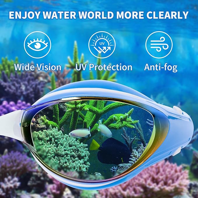 Nearsighted Swim Goggles, Shortsighted Optical Swimming Goggles No Leaking Anti Fog UV Protection for Adult Men Women