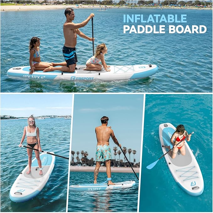 FBSPORT 11FT Premium Inflatable Stand Up Paddle Board with Electric Pump, Yoga Board with SUP Accessories & Carry Bag | Wide Stance, Surf Control, Non-Slip Deck, Leash and Paddle for Youth & Adult