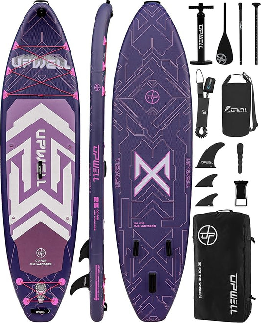 UPWELL 11'6"×35" Extra Wide Inflatable Paddle Board, Stand Up Paddle Board for Youth & Adults, Stable Design, Premium SUP Accessories, 120L Backpack, 10L Dry Bag, Paddle, Leash, Hand Pump, US Fins