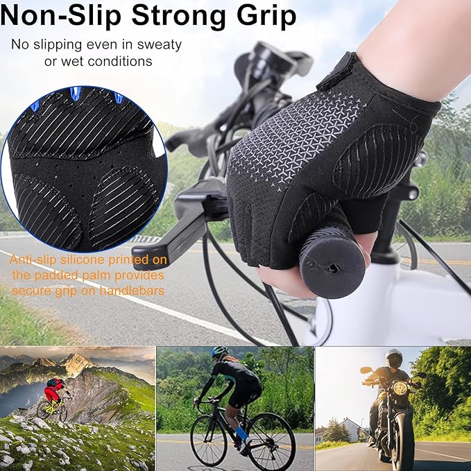 weiatas Cycling Gloves for Men Women Padded, Half Finger Road Mountain Bike Gloves, Shock-Absorbing Anti-Slip Breathable Sports Gloves for Bicycle Riding Motorcycle Rowing Gym