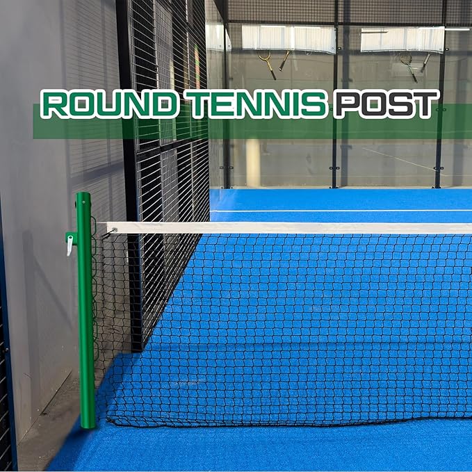Tennis Posts with Net Crank Outdoor Heavy Duty Professional Green Tennis Permanent Court Kit for Net Quick Fixation System Equipped with a Cable Reel