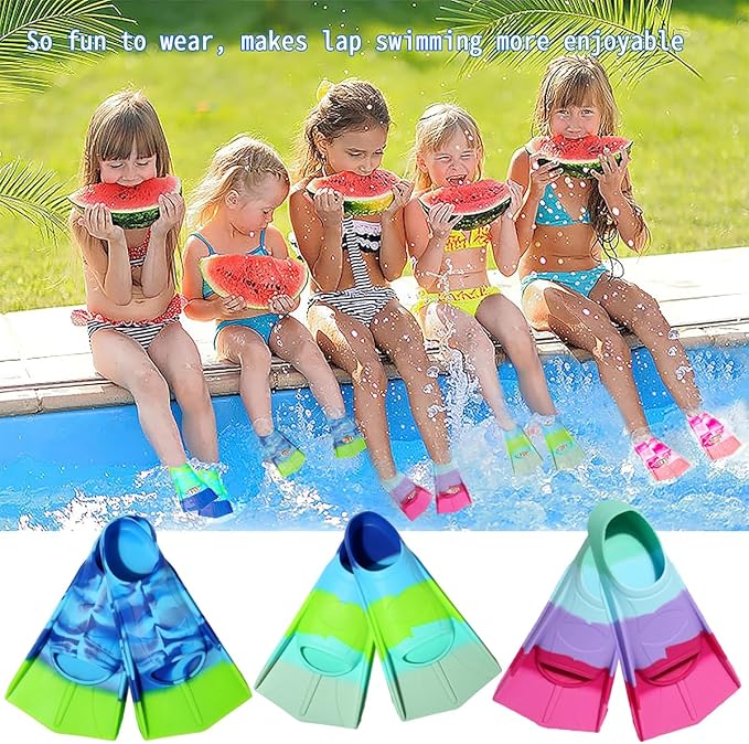 Kids Swim Fins,Short Comfortable Flippers for Lap Swimming and Training for Child,Girls,Boys,Beginners