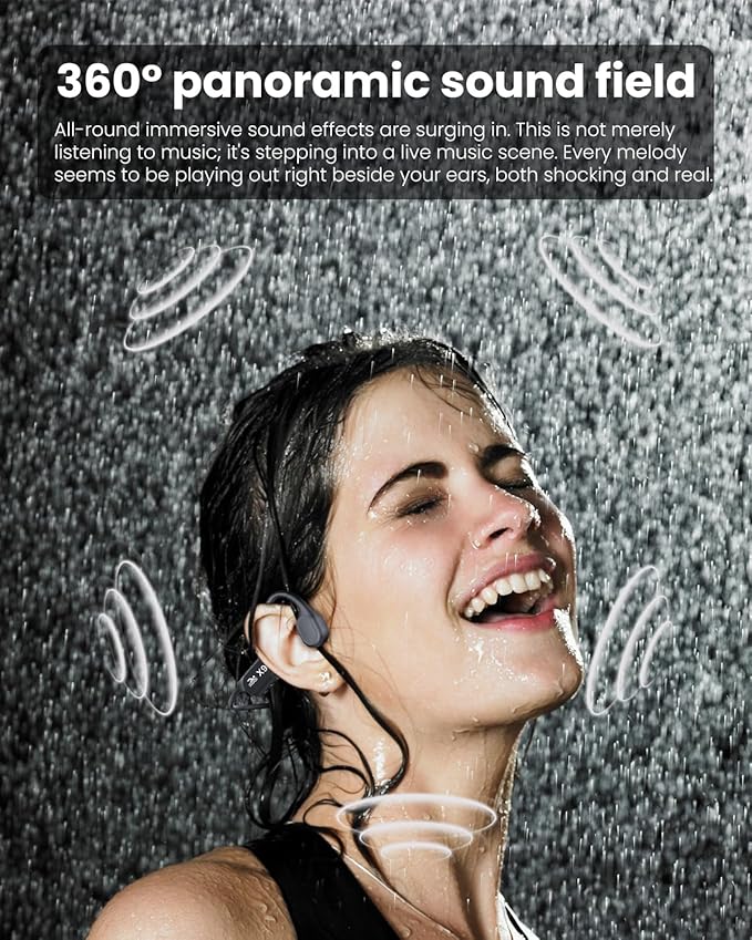 Swimming Headphones-Bone Conduction Headphones Bluetooth V6.0 Open Ear Sports Headset, IP68 Waterproof Built-in MP3 Player 32G Memory, for Running, Cycling (Black)