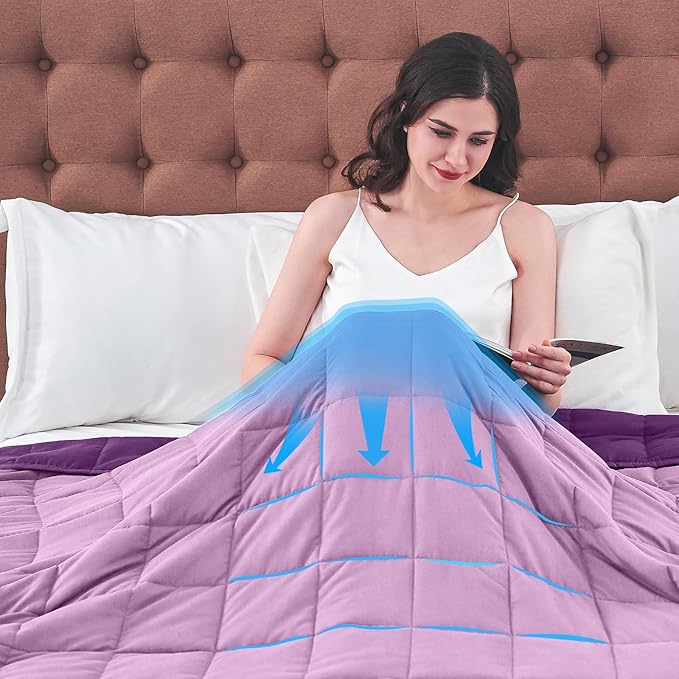 yescool Weighted Blanket for Adults (18 lbs, 60" x 80", Purple) Cooling Heavy Blanket for Sleeping Perfect for 110-130 lbs, Queen Size Breathable Blanket with Premium Glass Bead, Machine Washable
