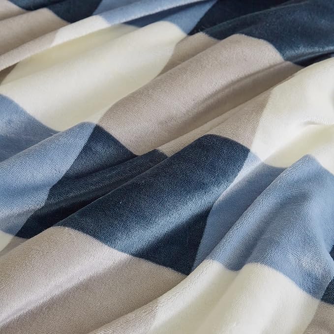 PU MEI Sherpa Fleece Throw Blanket 80" x 90" Full/Queen Reversible Plush Fluffy Extra Large Big Blanket Lattice Flannel Blankets for Sofa Couch Bed (Grey-Soft Blue, 80"*90")