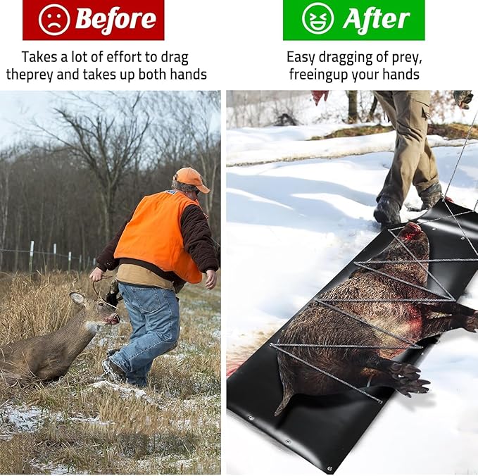 Deer Drag Sled Game Hauler Utility Snow Sled Deer Hunting Sled for Effortless Hauling of Ice Fishing Supplies, Firewood, Duck Hunting Gears, Fishing Equipment