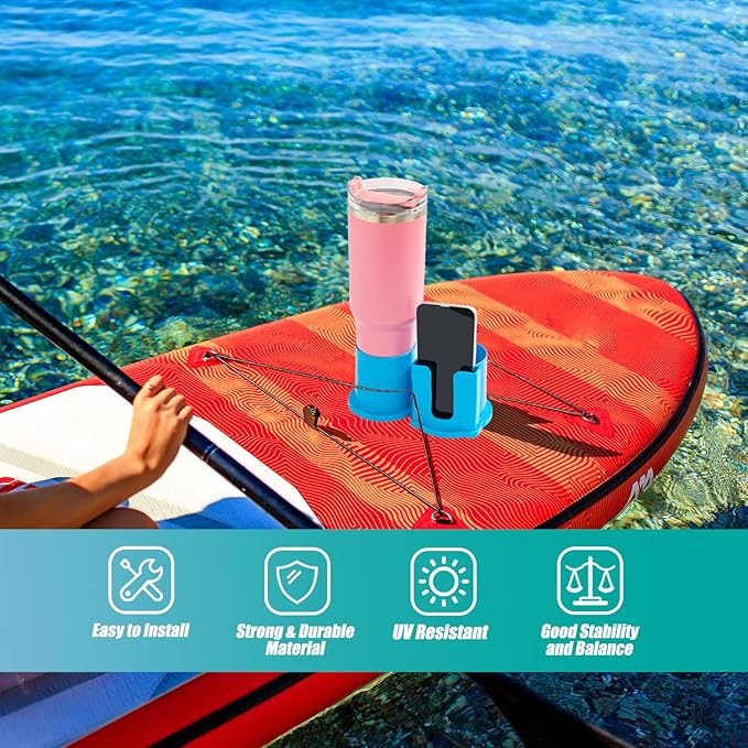 Paddleboard Cup Holder, Kayak Drink Holder for Paddle Board Cup and Phone Holder, Sup Surfboards Canoes Kayak Paddle Board Accessories for Types of Cup Bottle Drink