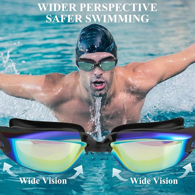 Swim Goggles,Swimming Goggles No Leaking Anti Fog UV Full Protection with Nose Clip Earplugs,Swim Pool Goggles for Adult Men Women Youth