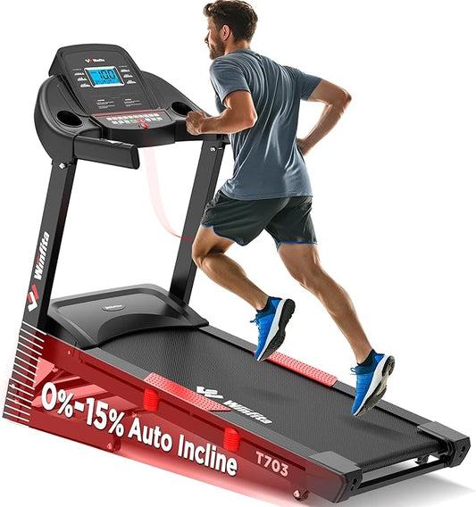 Treadmill with Incline, 300 LBS Capacity, 8 MPH or 10 MPH Speed, Bluetooth, App, Pause Function, Folding Treadmills for Home with 64 Programs, 17'' or 18'' Wide Belt, Heart Rate, BMI Detector
